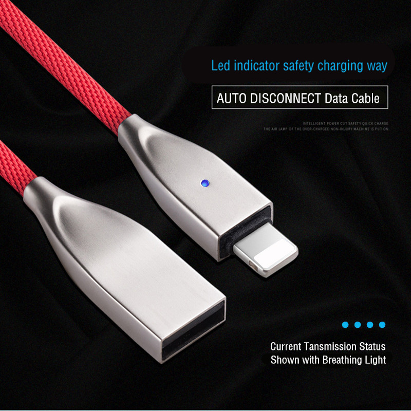 Auto Disconnect Charging Cable Lightning Nylon Braided USB Cable 1.2M