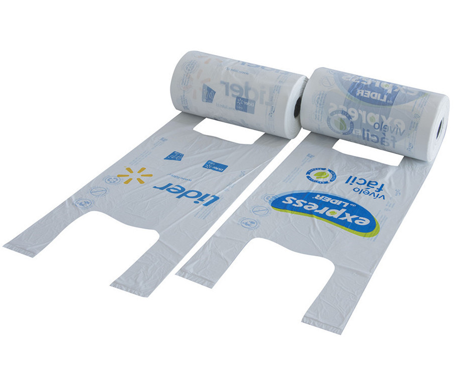 T Shirt Plastic Shopping Bags for Packaging on Roll, White Colour, HDPE Material