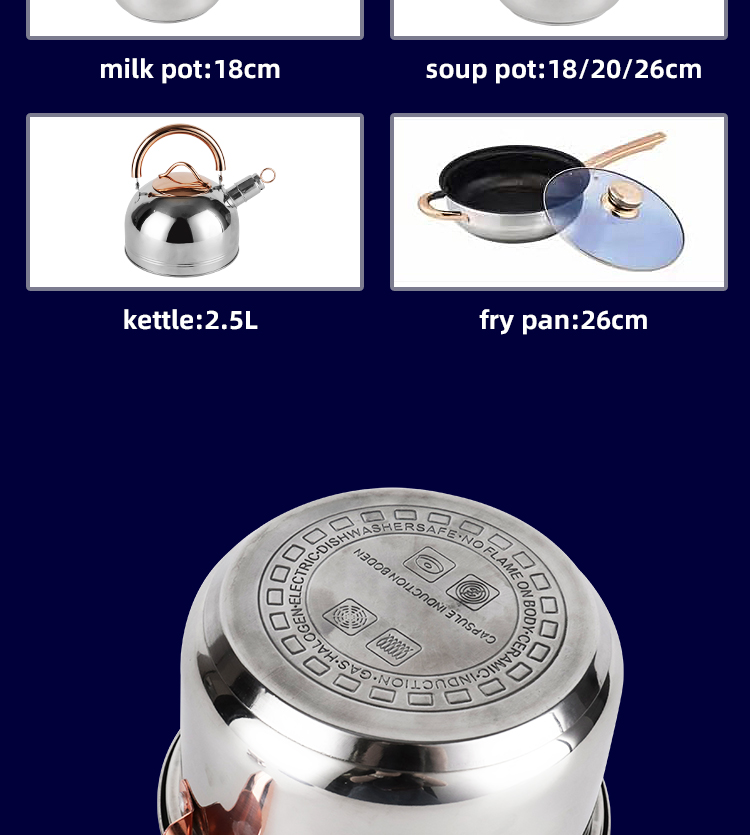 Non Stick Kitchen Stainless Steel Cookware Set With Glass Lid