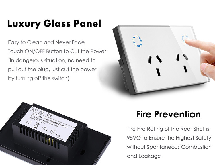 AU/US Standard Smart Wall Socket Outlet With Glass Panel Touch Power Point SAA Approval