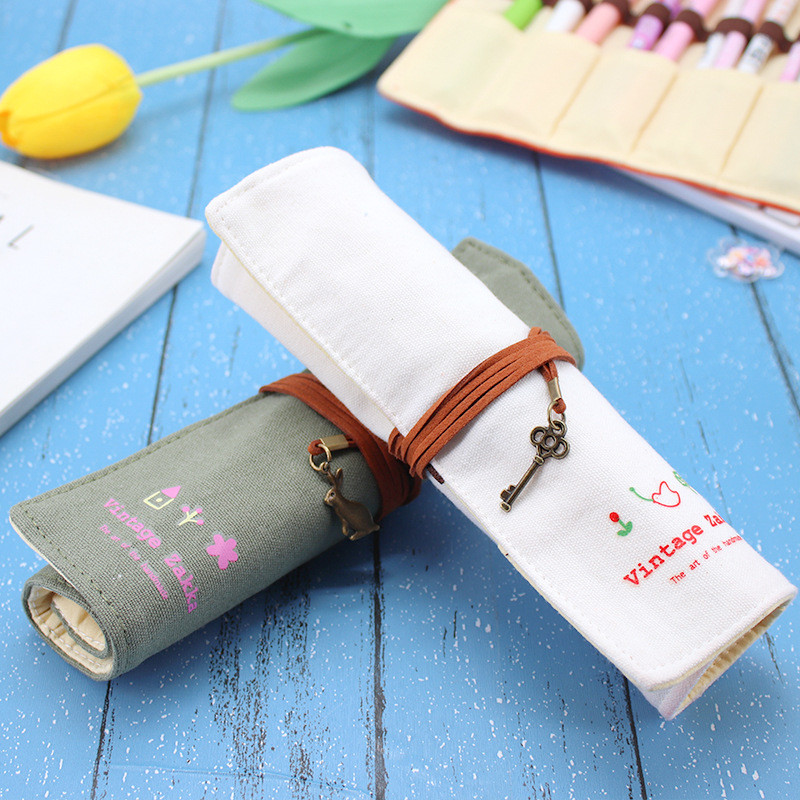 FRESH AND FASHIONABLE LARGE CAPACITY PEN BAG PENCIL CASE SIMPLE CREATIVE JUNIOR HIGH SCHOOL MEN AND WOMEN CANVAS PENCIL