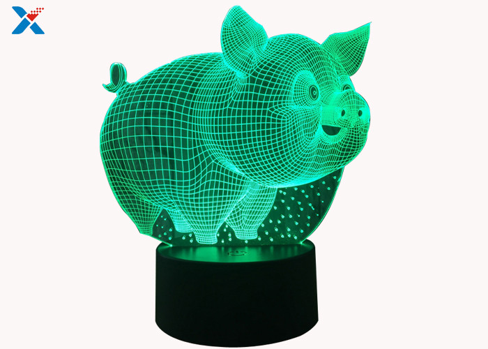 Customized Acrylic Light Guide Panel 7 Colors Change Cartoon 3D Pig Shape LED Night Light