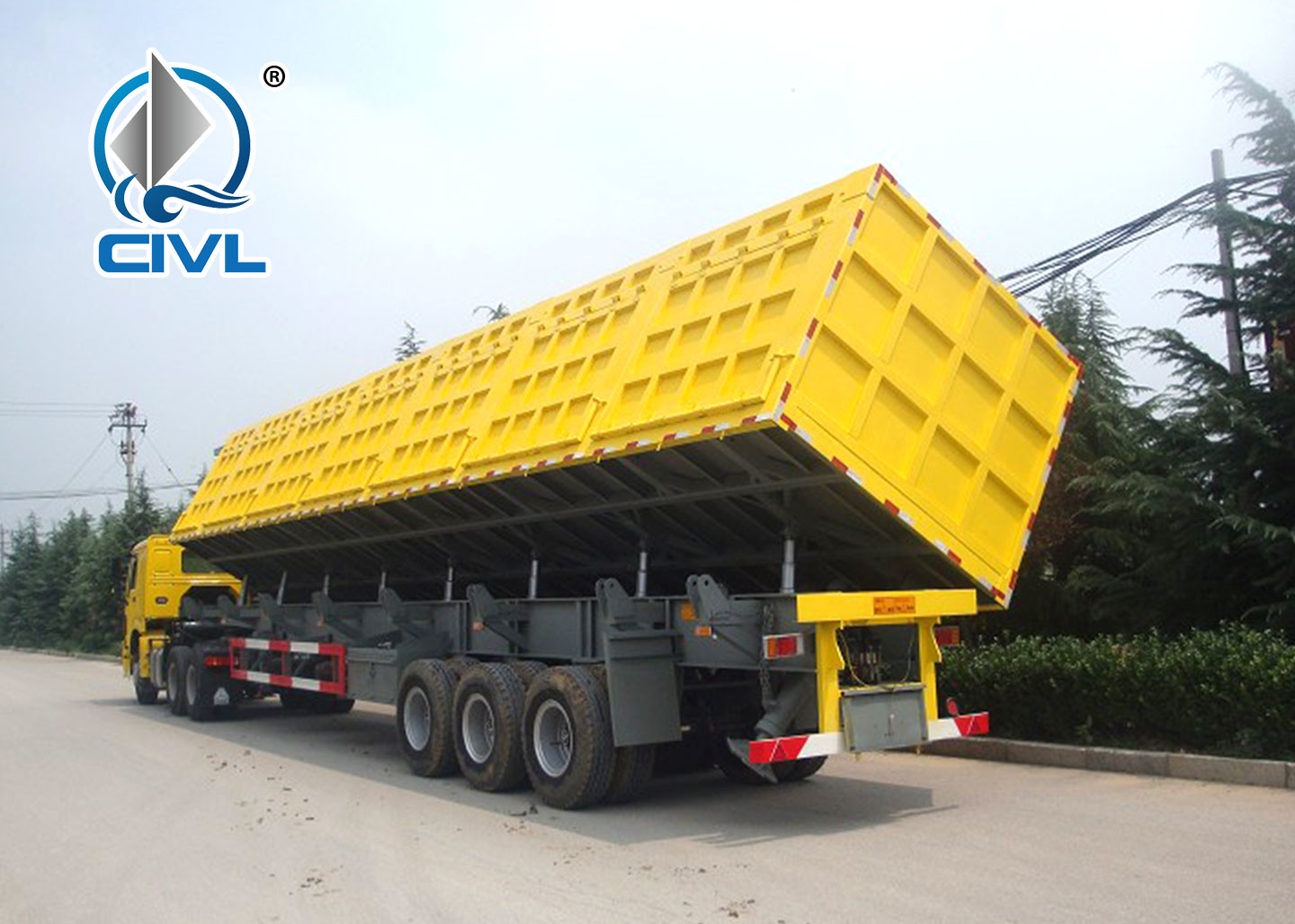 Three Axle Side Dump Semitrailer / 60 - 80 Tons Dump Truck SINOTRUK Brand