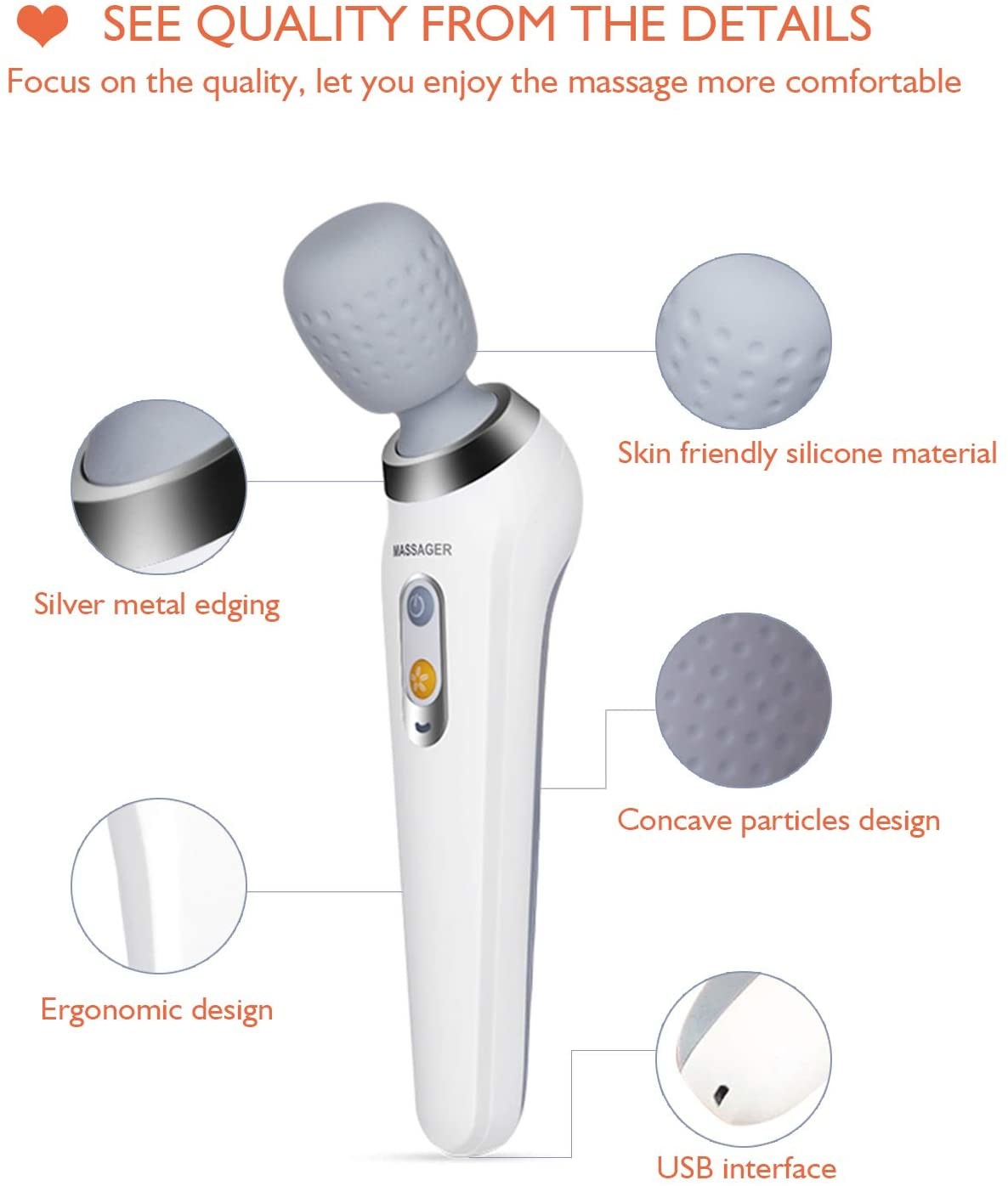 Waterproof IP67 Vibrating Neck Massager Wand Wireless USB Charging