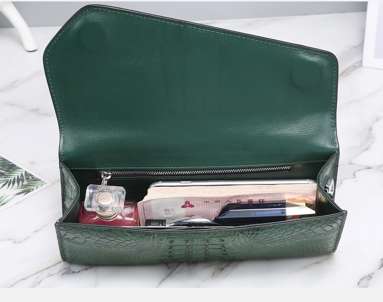 Authentic Crocodile Skin Women Envelop Purse Genuine Alligator Leather Lady Phone Clutch Bag Female Cross Shoulder Bag