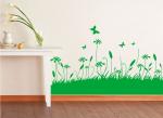 Green, Grass, Flowers And Butterflies Wall Flower Stickers B011