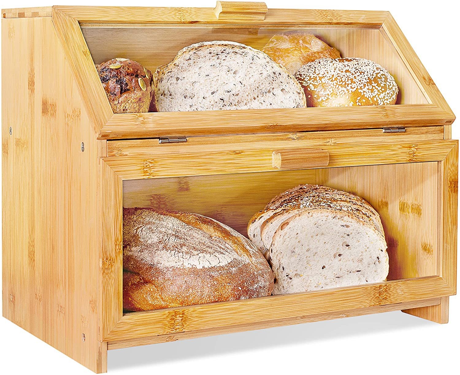 Yellow 3 Layer Bamboo Bread Box With Adjustable Shelf
