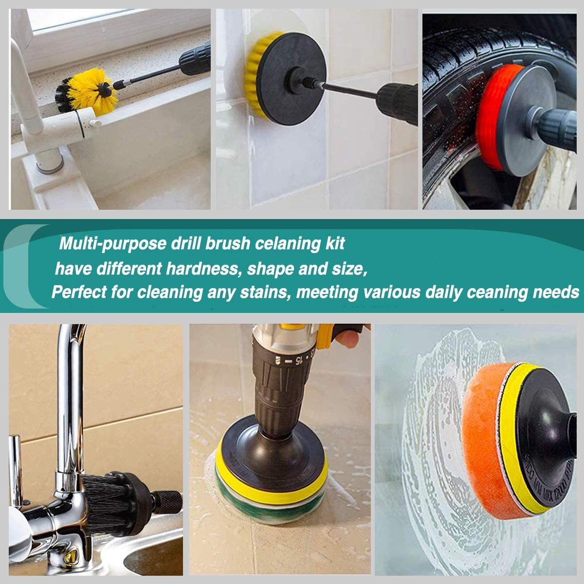 28 Pieces All Purpose Power Scrubber Drill Brush Attachments Kit For Cleaning