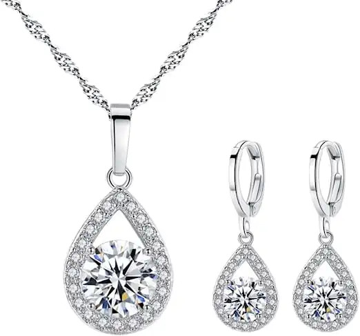 Rhodium Plated 925 Sterling Silver Jewelry Set 18 Inches Chain Length Silver Dangle Earrings