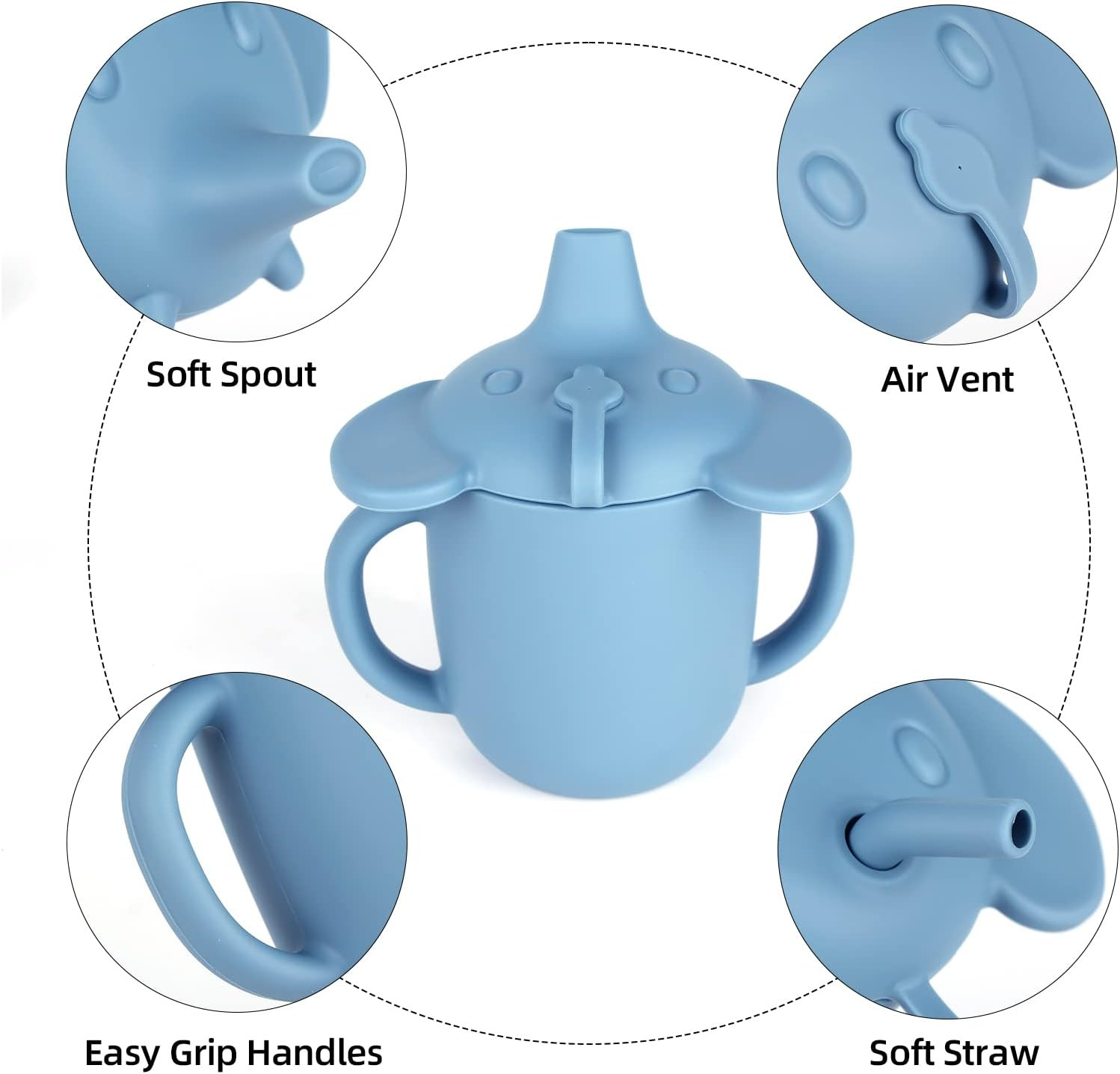 Silicone Training Sippy Cups With Straw Lid And Non Slip Handles Spill Proof Trainer Cup Transition Cup
