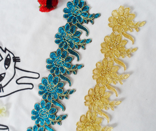 Gold Wire Embrodery Lace Edge with Cord Embroidery Lace Trim