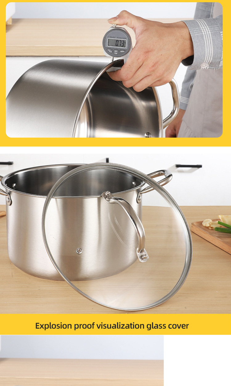 Kitchen Hot Fashion Silver Cooking Soup Pot 410 Stainless Steel Steamer Pot Induction Stock Pot With Glass Lid