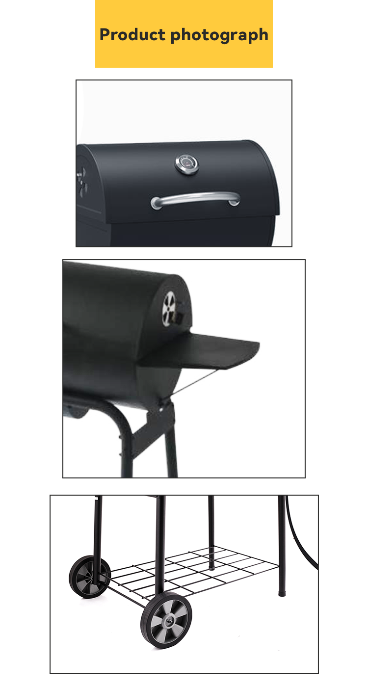 Smokeless Barrel Smoker BBQ Grill with Piezoelectric Ignition and Convenient Table