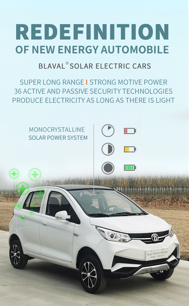 2024 Electriccar Max Range 400km Autos Electric 4 Wheel Solar Panel Car LHD Front Logo Rear Driver Position