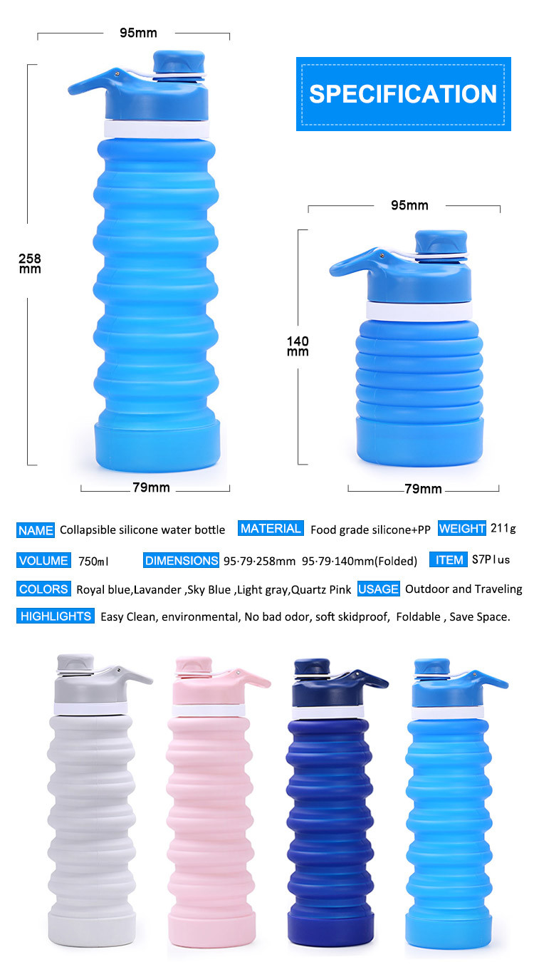 750ml Collapsible Silicone Foldable Water Bottle BPA Free