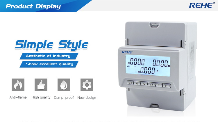 Din-Rail Three Phase Digital Power Meter Current Meter With LCD screen