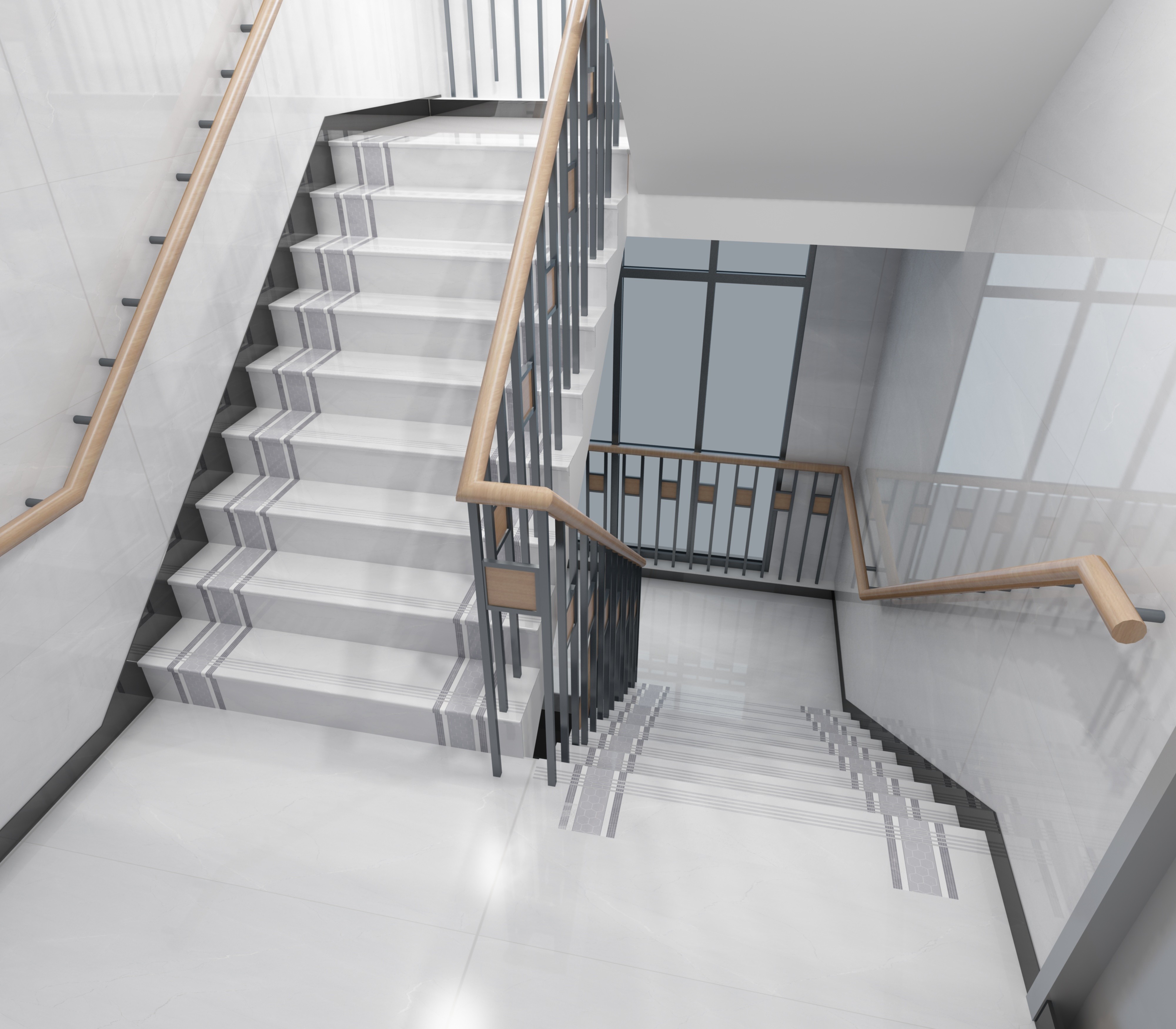 High Glossy Stair Ceramic Tiles Staircase Carrara White Porcelain Tiles