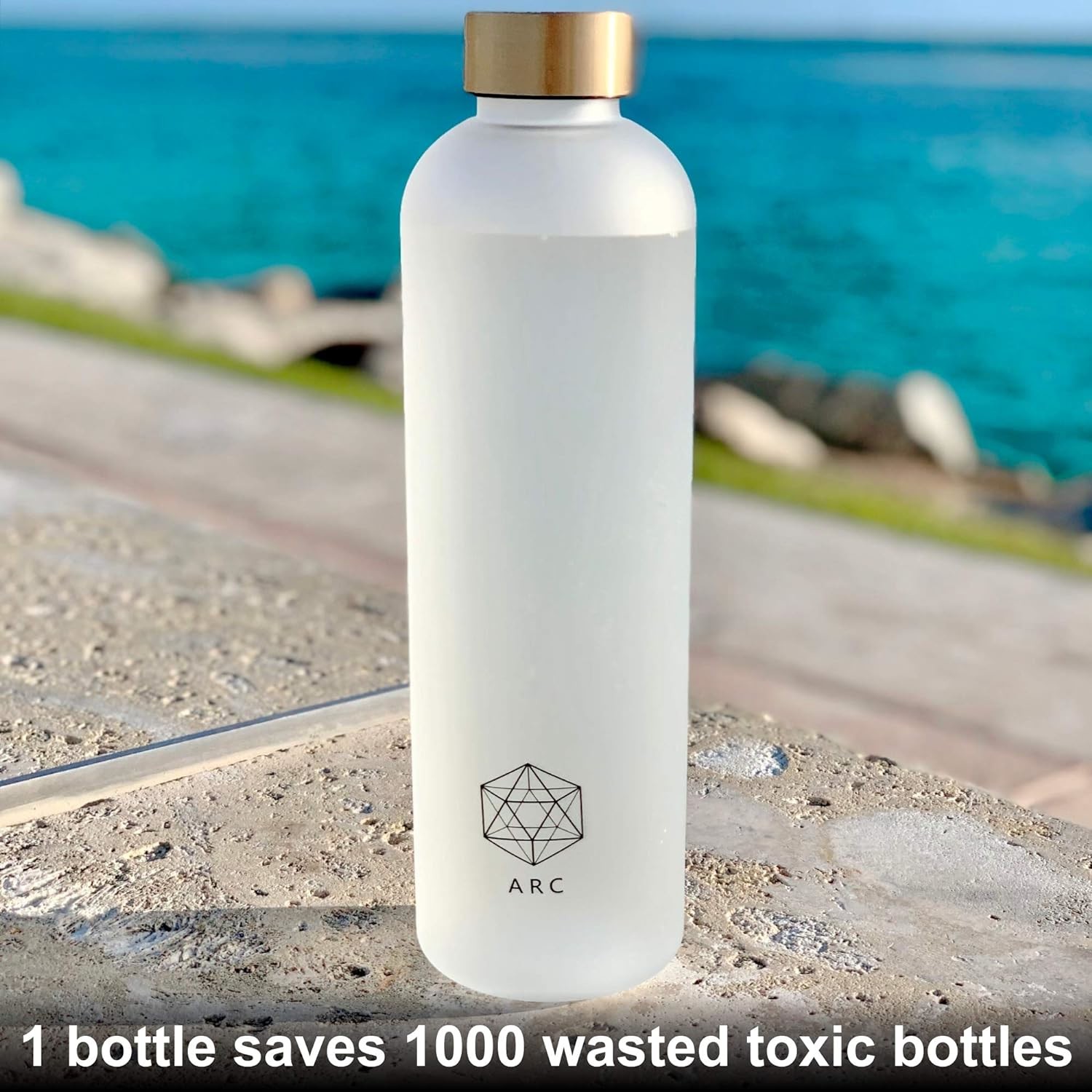 ARCANA Arc Water Bottle With Time Marker - Motivational Water Bottles With Times To Drink - BPA Free Frosted Plastic