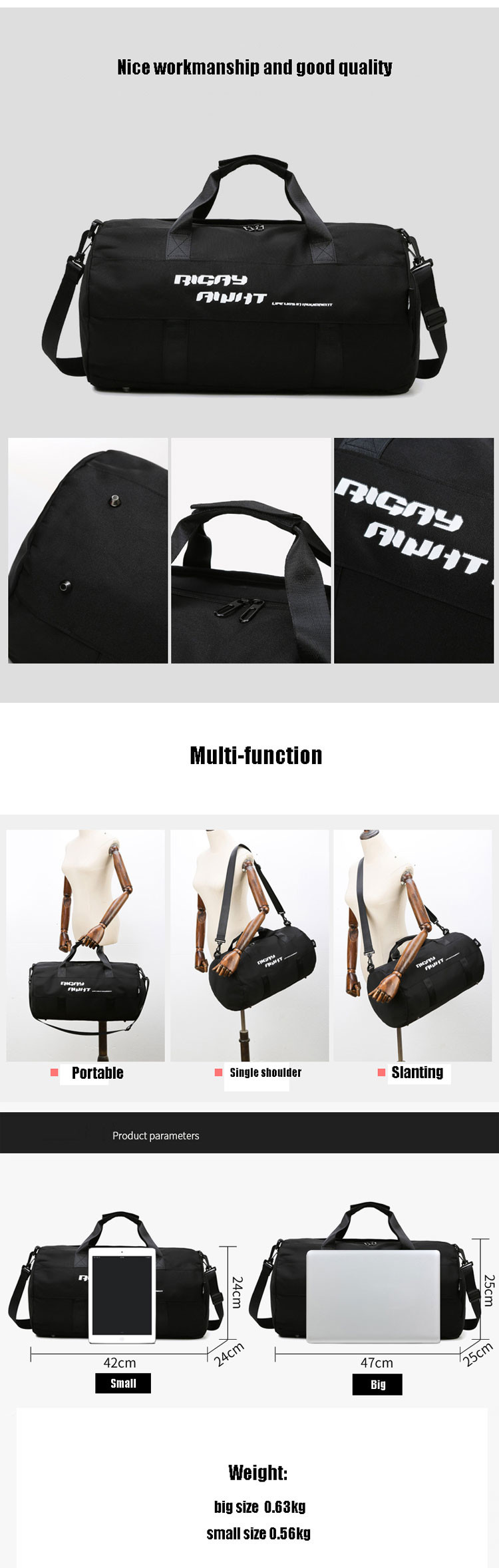 Travel Custom Gym Bag Mens Duffle Bag With Shoe Compartment Outdoor