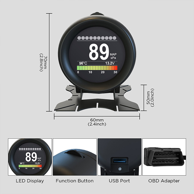 X60 Smart Multifunctional Vehicle Temperature Gauge Car Digital Voltage Speed Meter