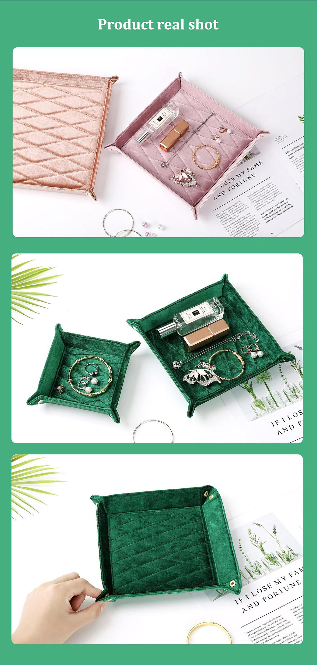 Velvet Nightstand Jewelry Box For Storing Watches Coins And Necklaces