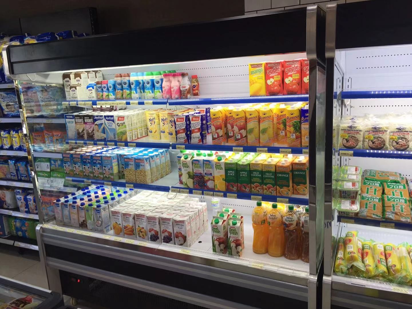 Supermarket commercial multideck open display cooler for vegetable fruit beverage
