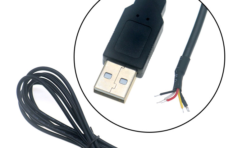 Shield USB A Male to 4 Bare Wires Open End Pigtail Cable