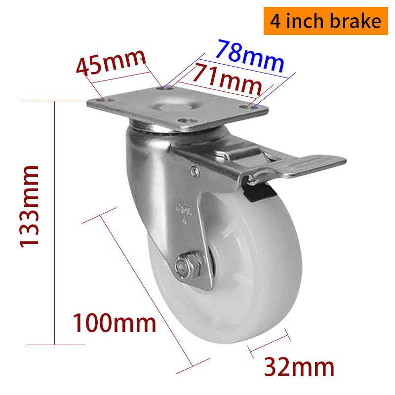 4 Industrial Casters Wheels TPA 75mm Castor Wheels With Brake 504P-26
