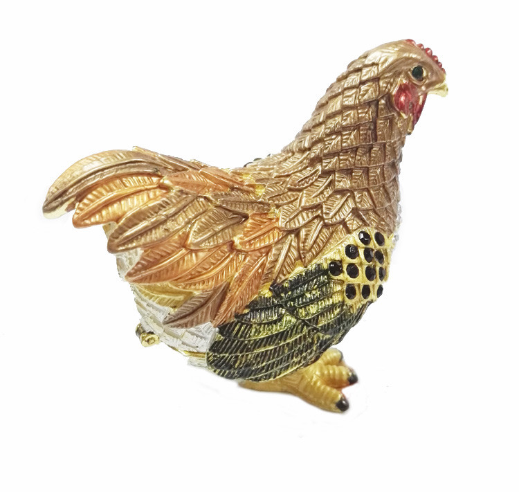 Hen hinged trinket jewelry box for new year rooster figure gifts jeweled enameled trinket boxes