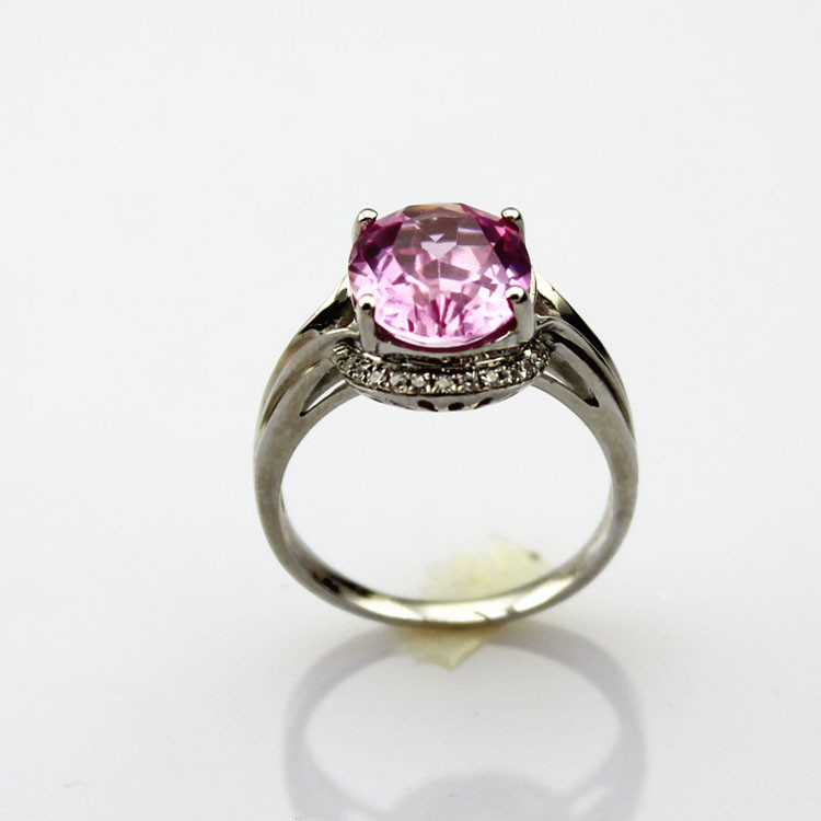 White Gold Plated 925 Silver Ring with 9mmx11mm Pink Cubic Zircon (R161)