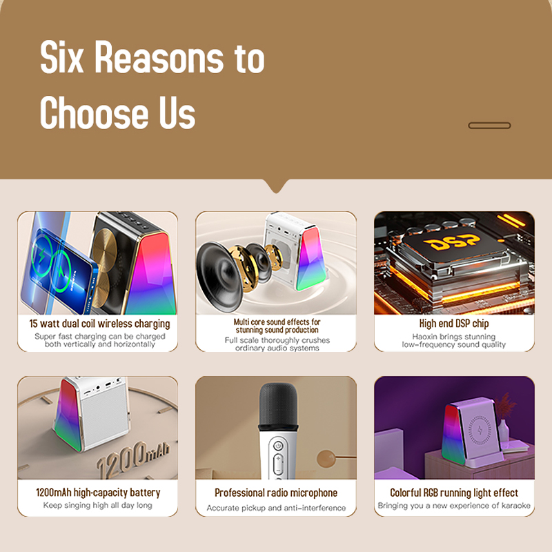 RGB Lights Wireless Charging Bluetooth Speaker For Small Business And Office 118*77*43mm