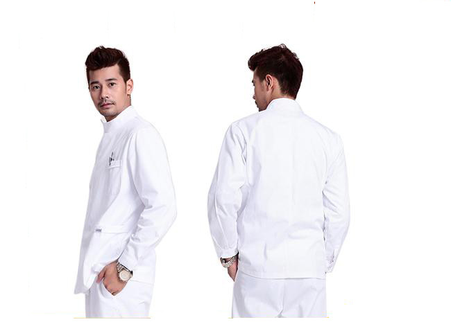 Plain Color Mens Medical Scrubs Beautiful Chest Pocket Self - Adhesive Closure At Neck