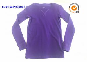 Grape Color Childrens Plain Long Sleeve T Shirts 220GSM 100% Cotton Rib Crew Neck Rib