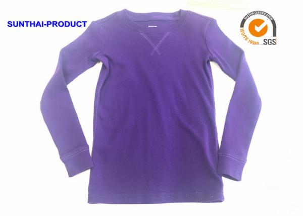 Quality Grape Color Childrens Plain Long Sleeve T Shirts 220GSM 100% Cotton Rib Crew Neck Rib for sale