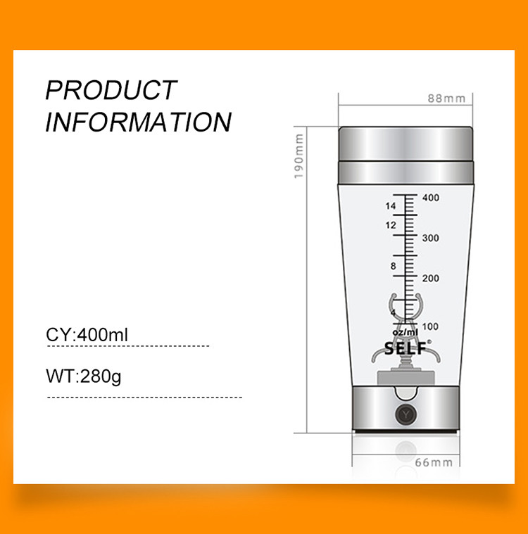 15oz Automatic Transparent Electric Mixing Bottle 400ml Mixing Coffee Cup