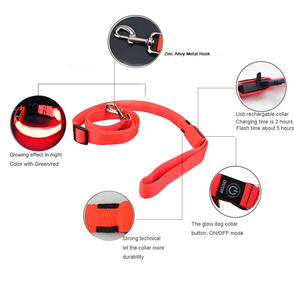 Glowing In Dark Dog Leashes And Collars Dog Pet Products USB Rechargeable