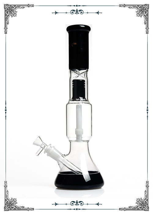 Black Beaker Glass Bong Double Tyre Percs With Phoenix Star Logo