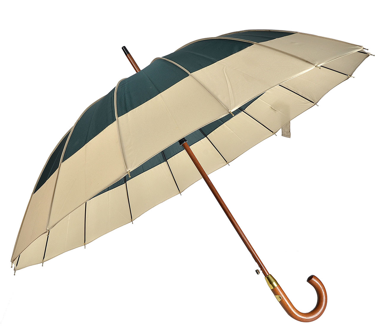 16 Ribs Wooden Shaft RPET Pongee Automatic Open Umbrella