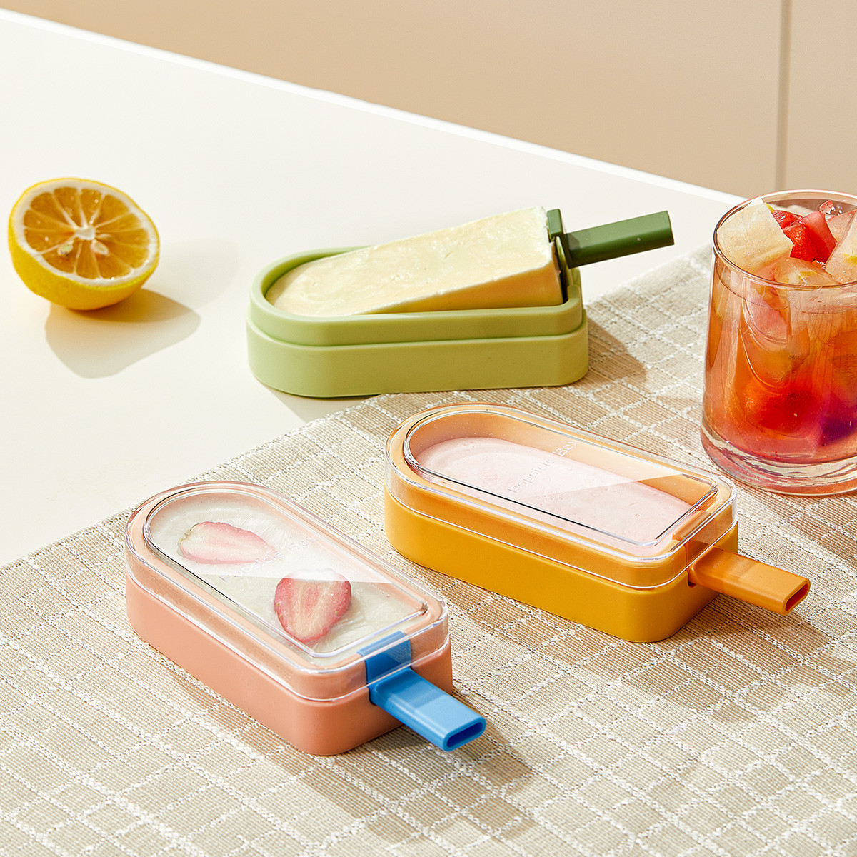 Kids Cartoon Popsicle Molds Food-Grade Silicone Ice Pop Cream Molds With Reusable Sticks Non-Stick Flat Design Easy Release