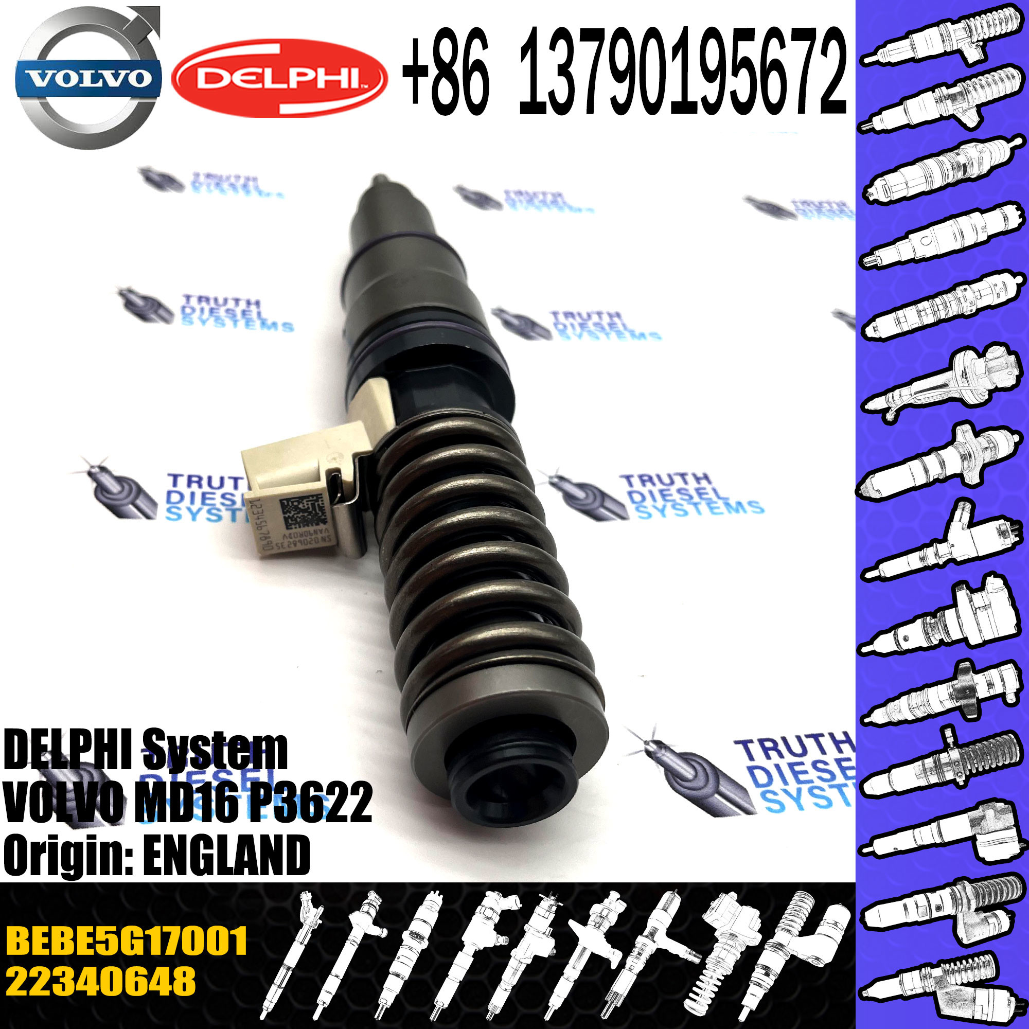 Diesel Fuel Injector 22340648 BEBE5G17001 BEBE5G17101 21506699 E3.4 for VOL MD16 P3622