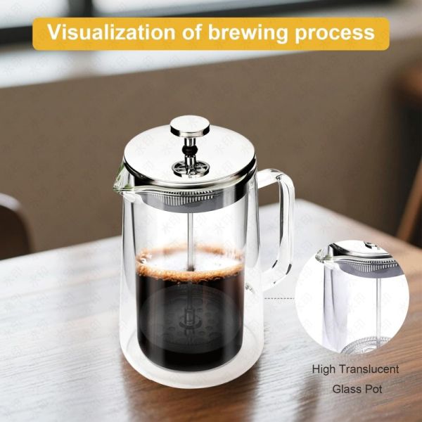 Customized Insulated Borosilicate Glass French Press Pot Heat Resistant Double Layer