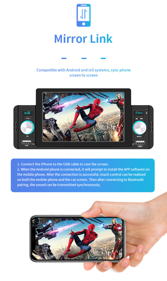 Bluetooth Music Android Car Mount Tablet 1 DIN 5 Inch Screen