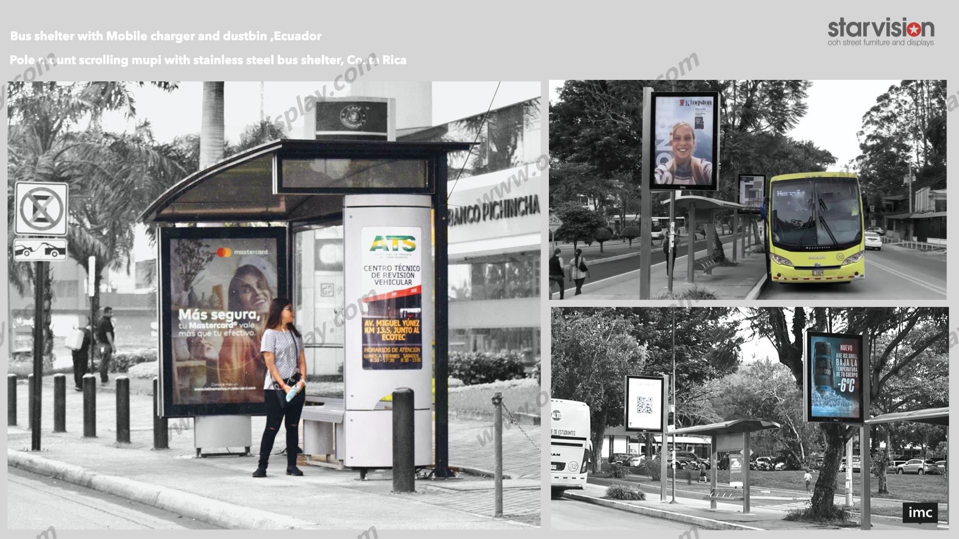 Polycarbonate Roofing Digital City Bus Shelter With Digital Advertising Display