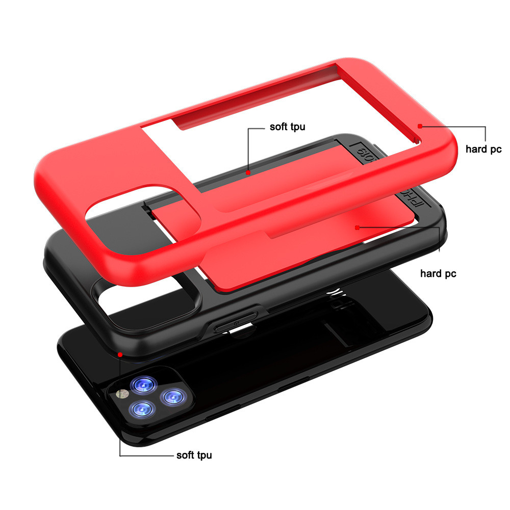Shockproof Heavy Duty Cell Phone Cases Dual Layer Card Pocket Holder For Iphone