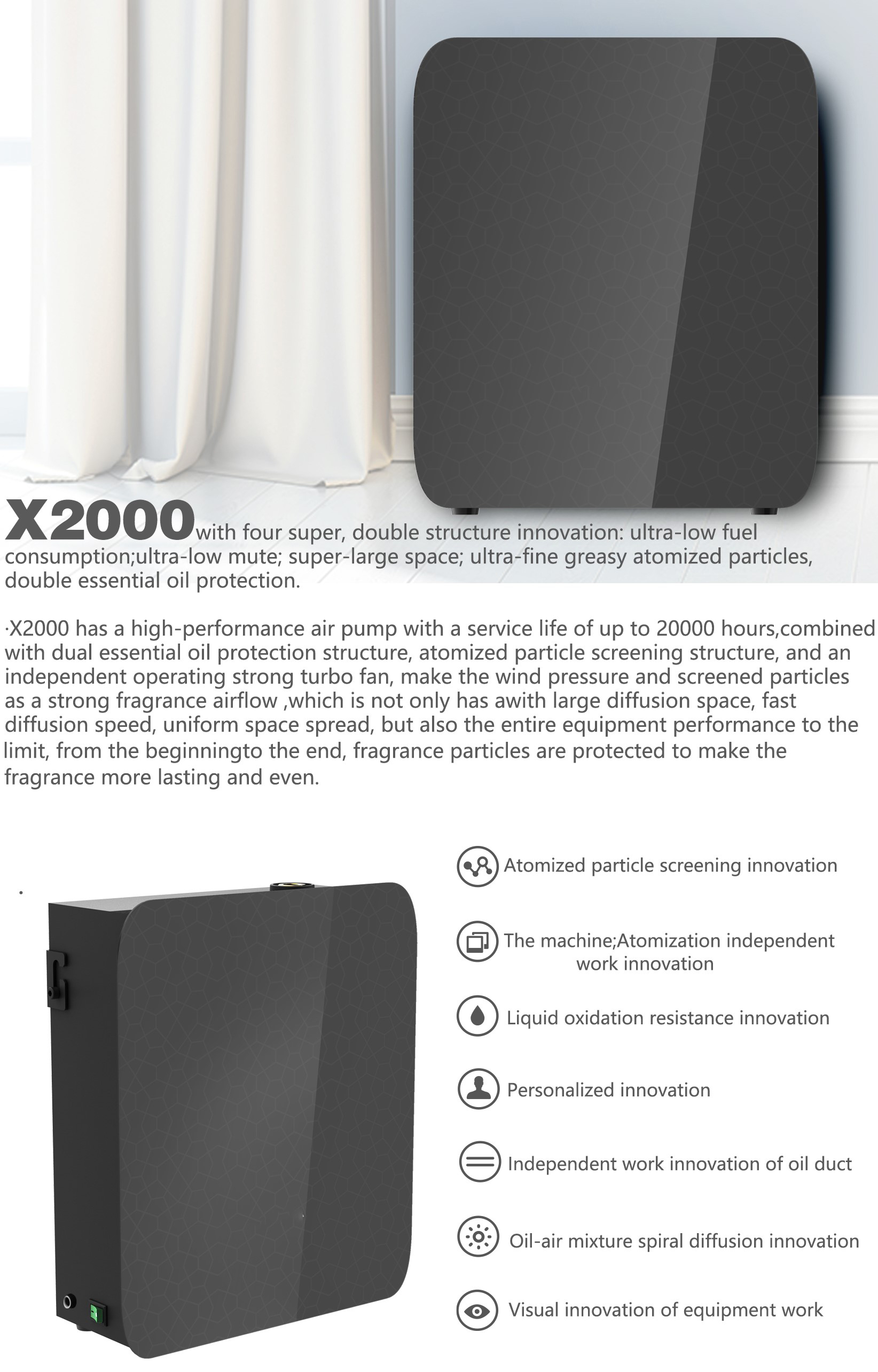 1000ml Electric Room Fragrance Diffusion System Air Purifier HVAC Essential Oil Aroma Diffuser Scent Machine for Hotel Lobby