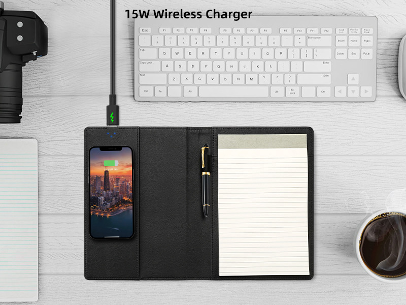 Promotional Sublimation Customizable Leather A5 Paper Agenda Wireless Phone Charger Journal Notebook