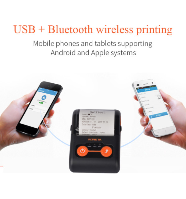 RS232 Bluetooth Barcode Reader Thermal Receipt Printer 80mm/s