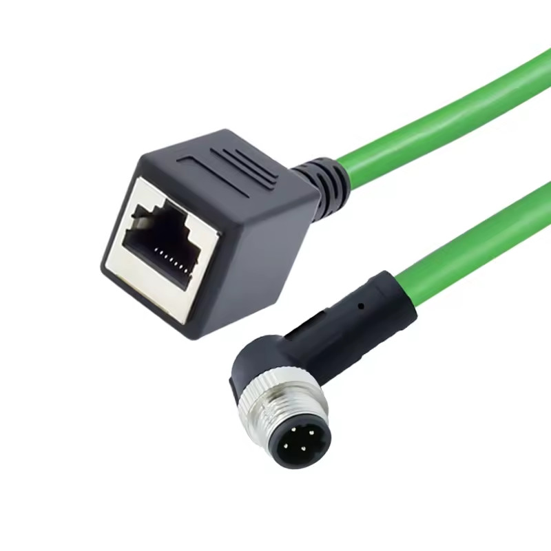 Rigoal straight male M12 D-coded 4-pin to male rj45 adapter waterproof ethernet cable connector