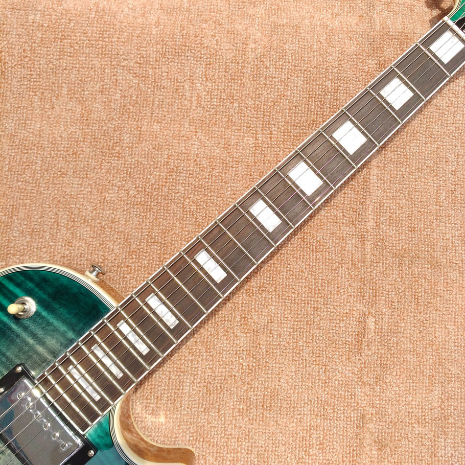 New style high-quality custom LP electric guitar, Green&blue Flame Maple Top Rosewood fingerboard electric guitar, free