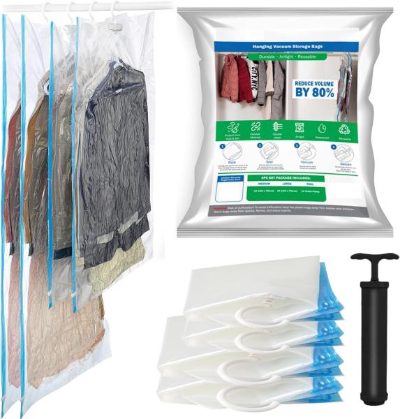 Travel Hanger Space Saver Bags Vacuum Storage, with Sizes Medium to Large,